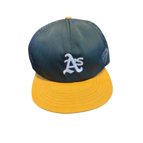 Oakland Athletics Baseball Trucker Hat Green & Yellow Large Mesh Snapback Cap - Picture 7 of 10